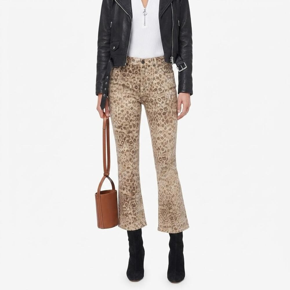 FRAME Women's Le Crop Mini Boot Jeans Size 27 Beige Snakeskin Python Print USA